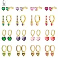 Boucles d'oreilles à tige en argent regardé 925 pour femmes pendentif coeur en cristal coloré