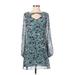BCBGeneration Casual Dress - Mini Crew Neck Long sleeves: Teal Print Dresses - Women's Size X-Small