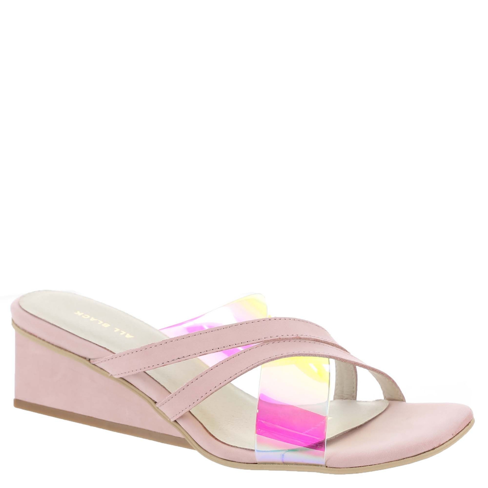 ALL BLACK Strappy Square Wedge - Womens Euro 38 US 7.5 Pink Sandal Medium