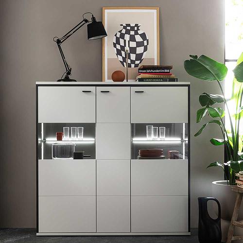 Esszimmer Highboard weiss und Schwarzgrau Glastüren