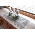 House of Hampton® Icenhour Silver Peacock Lace Runner on Silver Jacquard Polyester Table Runner Polyester in White | 36 W x 16 D in | Wayfair