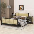 Bay Isle Home™ Anthrone 3 Pieces Rattan Platform Full Size Bed w/ 2 Nightstands Wood in Brown | 33.5 H x 54.3 W x 79.1 D in | Wayfair