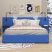 Latitude Run® Storage Hydraulic Platform Bed w/ 2 Shelves, 2 Lights & USB Upholstered/Velvet in Blue | 38.6 H x 91.3 W x 78 D in | Wayfair