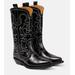 Mid Shaft Embroidered Calf-length Leather Cowboy Boots