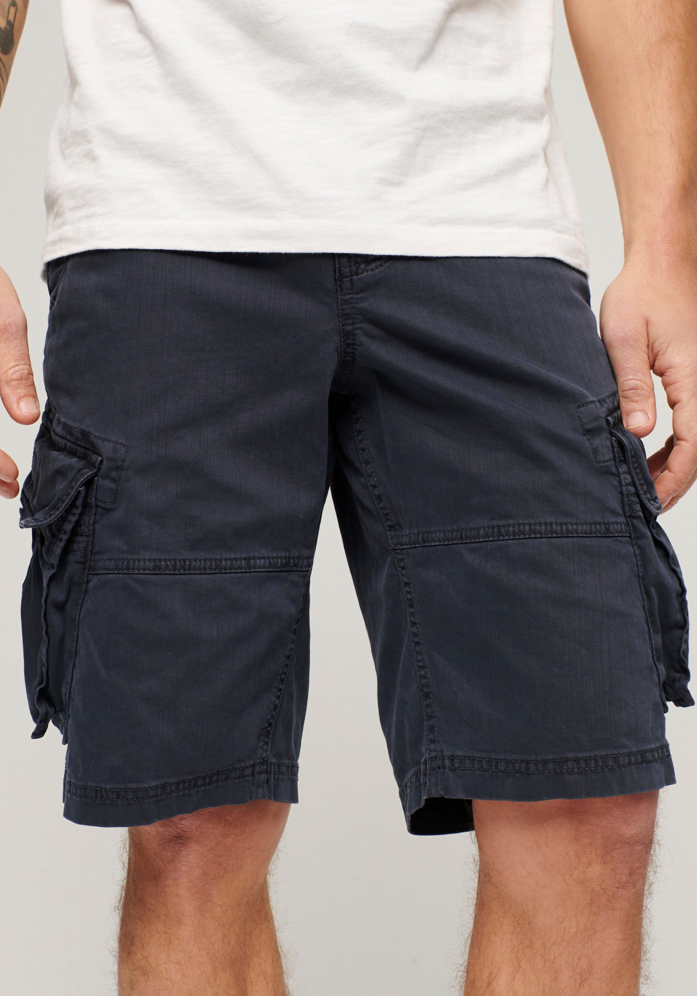 Cargobermudas SUPERDRY "CORE CARGO SHORT", Herren, Gr. 32, N-Gr, blau (eclipse navy), Web, Obermaterial: 100% Baumwolle, unifarben, straight fit knielang, Hosen