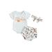 wybzd Girls Halloween Outfit: Letters Romper Drinks Print Shorts and Hairband Set