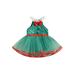 Suanret Toddler Kids Girls Christmas Dress Sequin Sleeveless Tulle Dress Party Dress Lapel Collar Mini Dress Green 12 Months