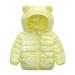 Virmaxy Toddler Baby Girls Boys Hooded Puffer Jacket Unisex Infant Shiny Quilted Hoodies Cute Bear Ear Hooded Down Jacket Solid Long Sleeve Full Zip Up Jacket Yellow 4T