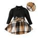 HIBRO New Born Baby Girl Outfits for Pics Baby Girl 6-9 Months Clothes Toddler Autumn And Winter Little Child Stripe High Neck Top Plaid Skirt Hat College Style Girl s Suit With Cap