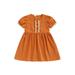 aturustex Contrast Color Puff Sleeve Round Neck Patchwork A-line Dress