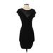 Bebe Casual Dress - Bodycon Crew Neck Short sleeves: Black Solid Dresses - Women's Size X-Small