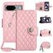 SaniMore Case for Google Pixel 8 PU Leather 3D Lattice Stylish for Girls Crossbody Lanyard Flip Kickstand Card Slots Cash Pocket Magnetic Clasp Full Body Protective Shockproof Wallet Shell Pink