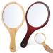 2pcs Handheld Mirror Portable Travel Mirror Wood Hand Mirror Large Makeup Mirror