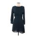 Zara Casual Dress - A-Line Crew Neck Long sleeves: Teal Solid Dresses - Women's Size Medium