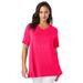 Plus Size Women's Stretch Knit V-Neck Swing Tunic by Jessica London in Pink Burst (Size M)