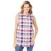 Plus Size Women's Sleeveless Seersucker Shirt by Woman Within in Red White Blue Plaid (Size 5X)