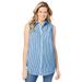 Plus Size Women's Sleeveless Seersucker Shirt by Woman Within in Vibrant Blue Pop Stripe (Size M)