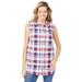 Plus Size Women's Sleeveless Seersucker Shirt by Woman Within in Red White Blue Plaid (Size 6X)