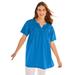 Plus Size Women's Smocked Split Neck Tunic by Woman Within in Bright Cobalt (Size 2X)