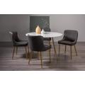 Bentley Designs Francesca White Glass 4 Seater Dining Table with 4 Cezanne Dark Grey Faux Leather Chairs - Gold Legs