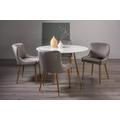 Bentley Designs Francesca White Glass 4 Seater Dining Table with 4 Cezanne Grey Velvet Chairs - Gold Legs