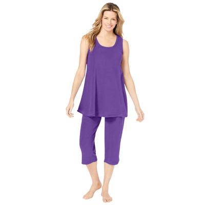 Plus Size Women's 2-Piece Terry Tank and Capri Sleep Set by Dreams & Co. in Plum Burst (Size 2X)