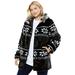 Plus Size Women's Faux Fur Snowflake Print Hooded Jacket by Woman Within in Black Snowflake Fair Isle (Size M)