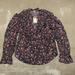 Free People Tops | Free People Black With Pink Purple Green Flower Long Sleeve V Neck Ladies Xs Nwt | Color: Black | Size: Xs