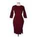 Lulus Cocktail Dress - Sheath Crew Neck 3/4 sleeves: Burgundy Solid Dresses - Women's Size Large