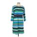 Ronni Nicole Casual Dress - Shift Crew Neck 3/4 sleeves: Teal Chevron/Herringbone Dresses - Women's Size 12