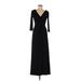 Tadashi Cocktail Dress - A-Line Plunge 3/4 sleeves: Black Solid Dresses - Women's Size Small