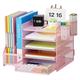 Marbrasse Desk Organiser with File Holder,5-Tier Paper Letter Tray Organiser with Drawer and 2 Pen Holder, Mesh Desktop Organizer and Storage with Magazine Holder for Office Supplies(Pink)