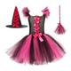 Costumes For World Book Day Men Toddler Kids Baby Girls Pageant Witch Halloween Costume Party Tulle Dresses With Hat & Fancy Dress Up Cosplay Set Fancy Dress Kids Book Character (Hot Pink, 6-7 Years)