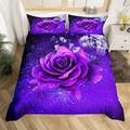 Loussiesd Purple Rose Bedding Double Galaxy Flower Bedding Girls Blossom Rose Duvet Cover Set for Ladies Women Teens Flpral Bedding Set Romantic Digitally Printed Luxurious, with 2 Pillowcase