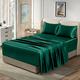 Homiest 4pcs Extra Deep Pocket Satin Sheets Full Size Bed Set, 18-24 Inch Deep Pocket Bed Sheets Blackish Green Satin Sheet Set, Silky Satin Bedding Set Soft Fitted Sheet Set Fits Ultra Deep Mattress