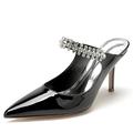 VACSAX Womens Sandals Rhinestone Strap 3.34 inches Stiletto Pointed Toe Slip On Mules Handmade Backless Summer Dress Shoes,Black,8 UK