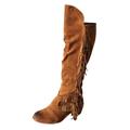 Wedding Gifts Leather Boots for Women Knee High Sexy Ladies Fashion Tassel Rhinestone Boots Pointed Toe Chunky High Heel Boots Knee High Boots for Women No Heel Shoe For Women UK Size (sd6-Brown, 6.5)