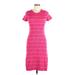 Tea n Rose Casual Dress - Sweater Dress Crew Neck Short sleeves: Pink Print Dresses - Women's Size Large