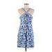 BCBGMAXAZRIA Casual Dress - Mini V Neck Sleeveless: Blue Dresses - Women's Size Medium