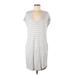 Athleta Casual Dress - Shift V Neck Short sleeves: Gray Stripes Dresses - Women's Size Medium