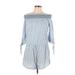 Blue Island Casual Dress - Mini Off The Shoulder 3/4 sleeves: Blue Stripes Dresses - Women's Size Large