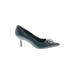 Nine West Heels: Slip-on Kitten Heel Cocktail Teal Print Shoes - Women's Size 8 1/2 - Pointed Toe