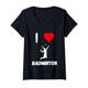 Damen I love Badminton Red Heart Badminton Leidenschaft mit Schläger T-Shirt mit V-Ausschnitt