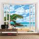 fenêtre paysage mur tapisserie art décor couverture rideau pique-nique nappe suspendu maison chambre salon dortoir décoration polyester mer océan plage palm
