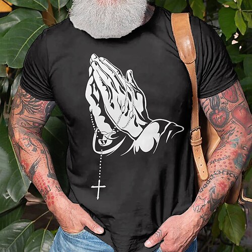Homme Graphique Croix Foi Manche Courte T-shirt Impression 3D Col ras du cou Chemise Extérieur Occasionnel street style Soirée Occasionnel Fête Noir Bleu Vert Printemps Été Vêtement Tenue Normal S