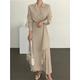 Robe casual Robe Portefeuille Robe unie Femme Robe longue maxi Plissé Extérieur Plein Air du quotidien Elégant Mode Col de Chemise manche longue 2023 Standard Noir Marron Abricot S M L XL XXL