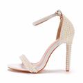 chaussures de mariage pour femmes pour mariée femmes demoiselle d'honneur perle stiletto faux cuir bout ouvert à bretelles talon haut escarpins classiques blanc beige