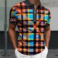 Tartan Homme Sous-culturel 3D Imprimer POLO Polo zippé Soirée Plein Air Vacances Polo piqué Manche Courte Col rabattu Zip Polos Jaune Rose Claire Eté S M L Micro-élastique Polo à revers