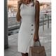 Mini robe Femme robe soirée Sans Manches Eté Printemps Automne - Mode Moderne Robe chic Bouton Fendu Couleur monochrome Col Ras du Cou robe demoiselle d honneur Vacances 2023 Noir Blanche Jaune Gris