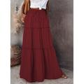 Femme Ample Jupe Maxi Taille haute Jupes Ruché A Volants Cordon Couleur Pleine Plein Air du quotidien Eté Polyester Coton et lin Mode Décontractées Violet Noir Jaune Rouge